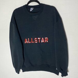 Vintage Russell Athletic Black Crewneck Sweater with Red All Star Lettering XL